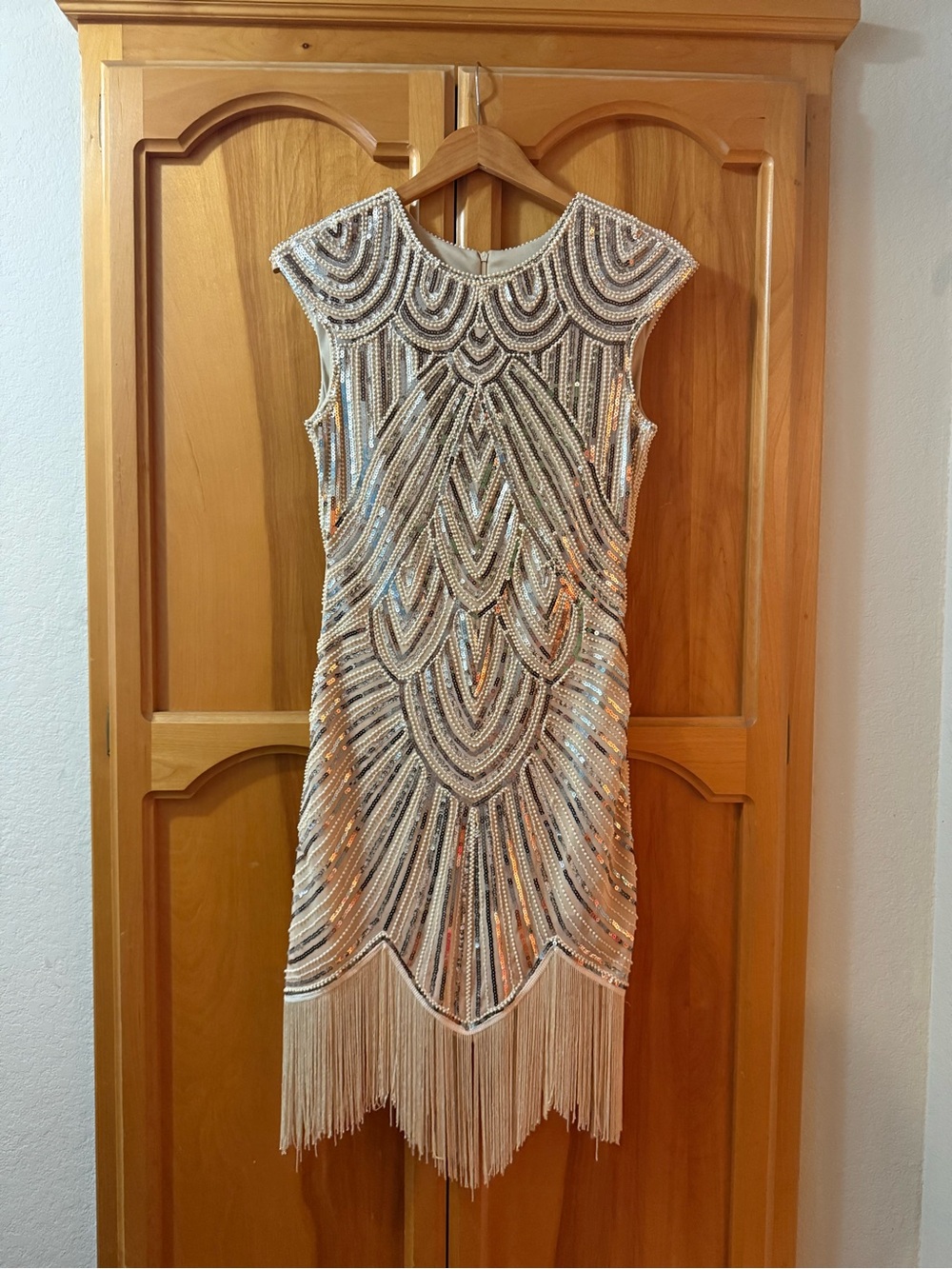 Beaded Ivory Fringe Sheath Dress